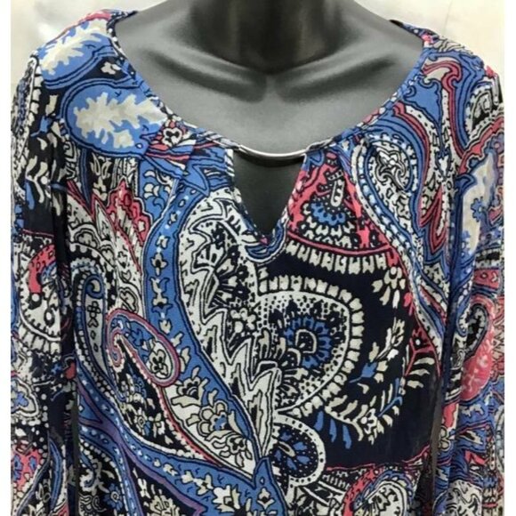 INC International Concept Top Medium Blue Paisley Scoop Neck 3/4 Sleeve New 1245 - Picture 2 of 5